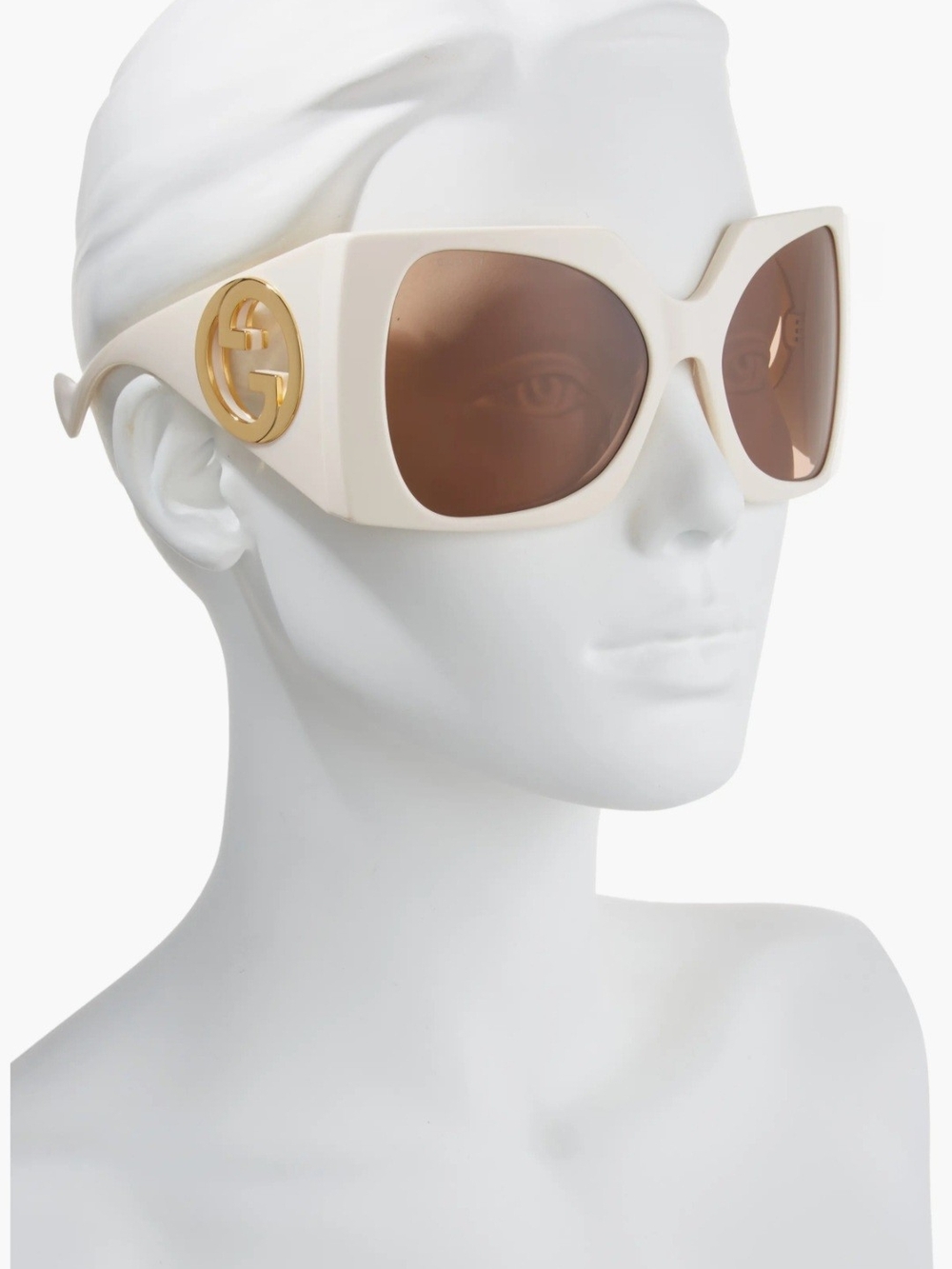Gucci Cream Oversized Square Sunglasses with Gold GG